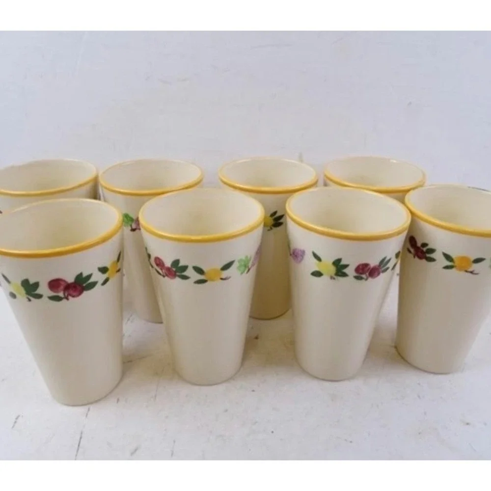 Franciscan Fruit Ceramic Tumblers Set of 8 Cream Yellow Trim Made in California